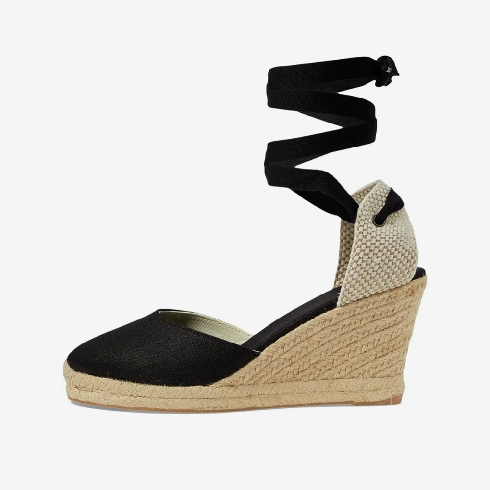 Soludos Black and Tan Espadrille Wedges
